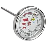 TFA Dostmann Analoges Bratenthermometer aus Edelstahl, 14.1028, ideal für Fleisch, Fisch, Geflügel, Fleischthermometer, perfekt gebraten, silber,Ø 51 x L 117