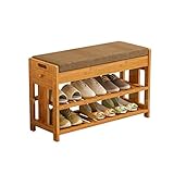 Schuhregal Bambus Schuh Bank Rack mit Sitzkissen,Flur Multifunktions-Aufbewahrungshocker Organizer mit Schubladen,maximale Tragfähigkeit bis zu 100 kg Schuhablage (Size : 80cm)