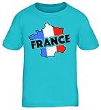 France Fußball WM Fanfest Gruppen Kinder T-Shirt Rundhals Mädchen Jungen Land Frankreich, Größe: 152/164,türk