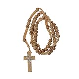 Necklace ,Hergon Wooden Beads Rosary Necklaces with Jesus Imprint Cross Religious Jesus Jewelry