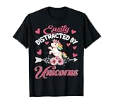 Easily Distracted By Unicorns Cute Floral Flower Unicorn T-S