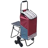 DERUKK-TY Einkaufswagen ，6 Räder Klettertreppe Klappstuhl Einkaufswagen Old People Trolley