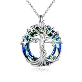 TOUPOP 925 Sterling silber Baum des Lebens Anhänger Halskette Baum des Lebens Kette mit Blauer Kristall Schmuck Geschenke für Mütter Geburtstagsgeschenke für Frauen Damen M