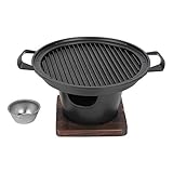 Fournyaa Koreanischer Barbecue-Grill, Tragbarer Haushalts-BBQ Runder Holzkohlegrill, Antihaftbeschichtete Rauchfreie Grillplatte, Camping Grillofen für Indoor Outdoor BBQ - mit Zubehör - 26x21x12,5