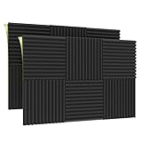 12 Stück Akustikschaumstoff Selbstklebend, 30 x 30 x 2.5cm，Schallabsorber，schaumstoffplatte schwarz,schalldämmung akustikpaneele für Tonstudio, Büro, Arbeitszimmer, Partykeller, H