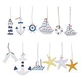 PandaHall maritimes Dekorationsset, 12-teilig, Seestern, Boot, Anker, Leuchtturm, Steuerrad, Schwimmring, für zu Hause, Mini-Fischernetz, Wanddekorationen im Strand-/Kü