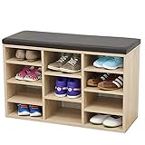 ALBATROS Schuhschrank mit Sitzkissen Vincent (M) - Kerneiche - Neues Modell mit 11 Fächern und Klicksystem! 80 x 48 x 30cm (BxHxT)