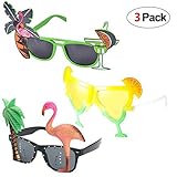 Howaf 3 Paar Hawaiian Tropical Party Brille set, Sommer Neuheit party Sonnenbrille foto Requisiten für kinder Erwachsene Hawaii Luau Beach Party Kostüm Dekoration (Flamingo Palme u Cocktail)