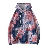 iHENGH Damen Tie-Dye Sweatshirt mit Kapuze Regenbogenpullover Langarmhemd Tinte Beiläufig Loose Freizit Kapuzenpullover Top Langarmshirt Oberteile für Teen Girls(rot,M)