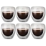 Binego Kaffee Espresso Mokka Gläser [6 Stück] Set Premium Tee Tassen Dessert Glas Doppelwandige Thermogläser 80 ml B