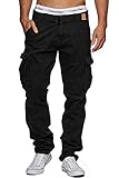 Indicode Herren William Cargohose aus Baumwolle m. 7 Taschen inkl. Gürtel | Lange Regular Fit Cargo Hose Baumwollhose Freizeithose Wanderhose Trekkinghose Outdoorhose für Männer Schwarz L