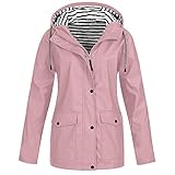 Regenmantel Damen Solide Outdoor Winddicht Sonnenschutz Sportbekleidung Regenjacken mit Kapuze Pattentaschen Langarm Übergröße Windbreaker Sweatshirts, Pink_A95, 42