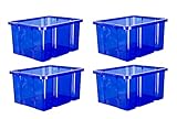 BigDean 4X Stabile Kunststoffbox Eurobox - 44x35x23 cm - passt in Kastenregale - Stapelbox blau Aufbewahrungsbox Drehstapelbehälter ohne Deck