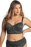 Ulla Popken Damen große Größen Übergrößen Plus Size Bralette, Spitze, Camouflage, ohne Bügel, Cup C-D Dunkles graugrün 100D 795327109-100D