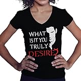 What is It You Truly Desire Lucifer Morningstar Damen V-Ausschnitt Schwarz T-Shirt Size L