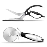 Pizzaschere und Pizzaschneider 2 Stück, Hochwertige pizza schneidemesser Pizzaroller aus Edelstahl, Pizzarad Pizzaschere Pizza Cutter, Küchenschere, p