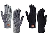 Chalier 2 Paare Damen Winter Touchscreen Handschuhe Winterhandschuhe Mit elastischen Manschetten Strick Sport Warme Handschuhe für Skifahren Radfahren und SMS MEHRWEG