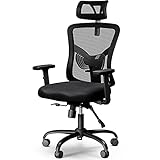 NOBLEWELL Bürostuhl Ergonomisch mit Stummrädern, Schreibtischstuhl mit Wippfunktion & verstellbare Höhe, Kopfstütze, Armlehne, Drehstuhl Mesh Lordosenstütze, Rückenschonend, bis 150kg/330LB Belastb