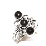 Shivi Schwarzer Onyx Exotischer Ring Größe 8,5 US (groß), Abendgarderobe, handgefertigt Sterling versilbert, Schmuck