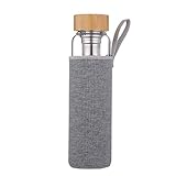 sunkey Trinkflasche Glas 1 Liter mit Sieb to Go Wasserflasche Früchtebehälter Neopren-Hülle Bpa F