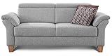 Cavadore 3-Sitzer Sofa Ammerland / Couch mit Federkern im Landhausstil / Inkl. verstellbaren Kopfstützen / 186 x 84 x 93 / Strukturstoff hellg