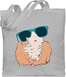 Shirtracer Tiere Meerschweinchen Hase & Co. - Meerschweinchen mit Sonnenbrille - Unisize - Hellgrau - einkaufstasche faltbar - WM101 - Stoffbeutel aus Baumwolle Jutebeutel lange Henk