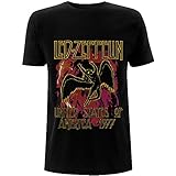 Led Zeppelin T Shirt Schwarz Flames USA 1977 Band Logo Nue offiziell H