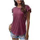 Damen-Tops, Kurzarmbluse – T-Shirt, Vintage, locker, lässig, T-Shirt, Retro-Rüschen, O-Neck-Shirts, lässig, lockere Tunik