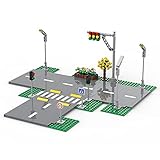 Intee MOC Straßenansicht der Stadtserie Autobahn Grundplatten Baustein, Ampeln, Straßenlaternen, Warnschilder Kompatibel mit Leg