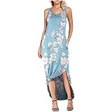 Wszbdoh Damen Blusenkleid V-Ausschnitt Boho Blumen ärmellose Kleider Lang Hemdkleid Frauen Freizeitkleider Blumenkleid Teilt Cami Kleider Für Urlaub Cocktail Party(Hellblau,M)