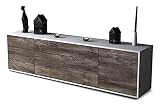 Stil.Zeit TV Schrank Lowboard - Andrico - Korpus Weiss matt - Front Holz-Design Treibholz - (180x49x35cm) - Push to Open Technik & hochwertigen Leichtlaufschienen - Made in Germany