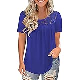 Damen Tunika Top Locker Langarm V Ausschnitt Knopfleiste Plissiert Floral Henley Shirt Bluse T Shirt Longbluse Solide Tunika Kurzarm Lockere Blusen Oberteile Top