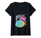 Damen Lustiger Fisch Sommer Sonne Ferien Urlaubsreise Freude Spass T-Shirt mit V