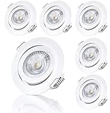 sweet-led 6er Pack, (3)-STEP-Dimming, LED Einbaustrahler, dimmen ohne Dimmer, Decken Einbauleuchte, smart dimmbar, weiß -lackiert rund warmweiß 3000K, schwenkbar, 5W 230V 400Lumen (6x weiß-lackiert)