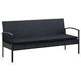 vidaXL Gartensofa 3-Sitzer mit Kissen Sofa Lounge Gartenbank Bank Sitzbank Loungesofa Gartenmöbel Couch Terrasse Garten Schwarz Poly R