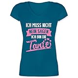 Schwester und Tante Geschenk - Ich muss Nicht Nein Sagen ich Bin die Tante- rosa/weiß - L - Türkis - V-Neck - XO1525 - Damen T-Shirt mit V