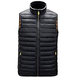 PANBOB Weste Herren Mit Kapuze/Stehkragen Regular Fit Reißverschluss Jacke Herren Herbst Winter Warm Übergangsjacke Herren Ärmellos Mode Lassig Weste Herren Abnehmbarer Hut A-Black1 XL