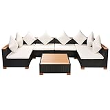 vidaXL Gartensofa 7-TLG. Poly Rattan Schwarz Sitzgruppe Lounge Gartenset S