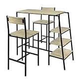 SoBuy OGT16-N Design Bartisch Set 3-teilig Sitzgruppe Stehtisch Bistrotisch Esstisch mit 3 Ablagen Küchentisch mit 2 Stü