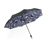 Totes Regenschirm für Männer Nachthimmel mit Leuchtend gelbem Mond Gemälde tragbare kompakte klappbare Regenschirm Anti-UV-Schutz Winddicht Outdoor Travel Frauen Wende-Reg