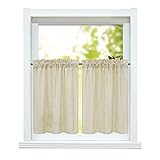 ESLIR Scheibengardine mit Tunnelzug 2 Stück Gardinen Küche Set Bistrogardinen Leinen Stores Fenstergardine Landhaus Sand BxH 66x61