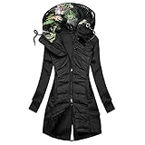 CAIXUKUNKUN Damen Lang Hoodie Jacke Sweatjacke Herbst Winter Langarm Kapuzenjacke Reißverschluss Leicht Übergangsjacke Einstellbarer Kordelzug Kapuzenpullover Winterjacke Outdoor Outwear M