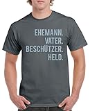 Comedy Shirts - Ehemann. Vater. Beschützer. Held. - Herren T-Shirt - Dunkelgrau/Eisblau Gr. L