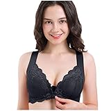 WERVOT Bustier Damen BH Klassische Frauen Bustier, Yoga Sport-BH Frontverschluss Elastische, Atmungsaktive Bequem Ohne Bügel BH, Spitzenbesetzte BH-Unterwäsche mit Breiter Schultergurt(#2 Schwarz,XL)