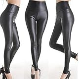 LFYYDS Damen Kunstleder Leggings Sexy High Waist Lederhose Blickdicht Glatt Lederleggings PU Leder Skinny Leggings Kunstleder Leder Look Hosen Latexleggings Lacklegging