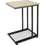 tectake 800915 Beistelltisch in C-Form aus Holz und Metall, Industrie-Design, Couchtisch mit Gitterablage, 48 x 35 x 66 cm, schwarzes Metallgestell (Hellbraun | Nr. 404203)