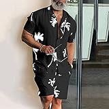 Freizeitanzug Herren Tintendruck Summer Cool LäSsiges Hemd Loose Atmungsaktiv Shorts Jogginganzug Party Strandshorts Urban Street Arb