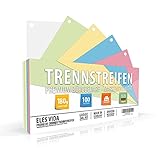 TRENNSTREIFEN 100 Stück Set gelocht 5 Farben 24 x 10,5 cm - Sehr dickes Material - Robust, beschreibbar - AUS DEUTSCHLAND, Lernkarten, Karteikarten, Papierkarte, Card Ordnung & Lernen DIY