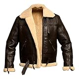 WUHX Herren Winter Mantel Parka Jacke Revers Fleece Plüsch Cardigan Leder Jacke Lange Warme Dicker Schaffell Kaschmir Parka,Kaffeefarbe,L