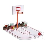 Relaxdays Basketball, transparent Trinkspiel, lustig, 6 Glas Shotgläser, Korb + Ball, Partyspiel HxBxT 22,5 x 24 x 44 cm, S